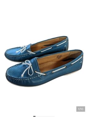 L.L. Bean Turquoise Teal Green Leather Slip On Boat Shoes Moccasins Size…